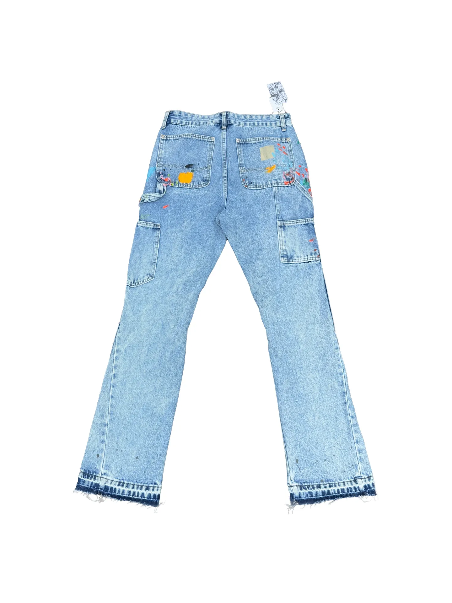 -Size upper body P250#G94 GALLERY DEPT. Spliced ​​patchwork splash-ink denim bell-bottoms, washed and distressed spliced ​​jeans. During the process, the owner of the denim washing plant helped introduce a boss who once worked at Levi's foundry and then started his own business. This also paved the way for the following styles. Therefore, Levi's remodeled single product for the base plate is really familiar. Whether it is the fabrics supplied or the lathes used in production, there is nothing to choose from. -Color: Blue -Size: S-XXL (corresponding to 28-36)